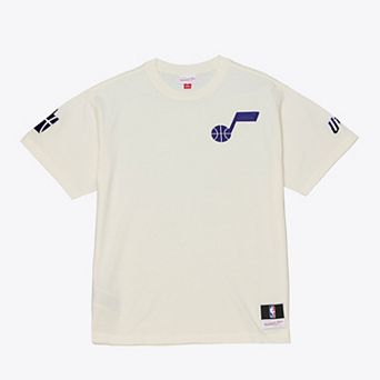 Men's Mitchell & Ness Cream Utah Jazz Hardwood Classics Chainstitch Premium T-Shirt
