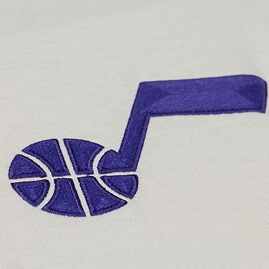 Men's Mitchell & Ness Cream Utah Jazz Hardwood Classics Chainstitch Premium T-Shirt