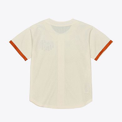 Men's Mitchell & Ness Cream Texas Longhorns Mesh Button-Up Batting Practice Baseball Jersey