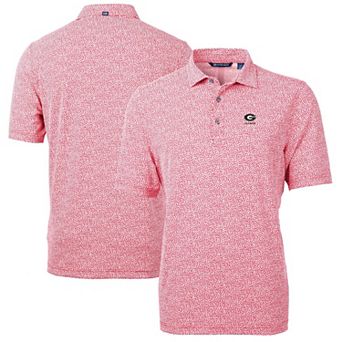 Men's Cutter & Buck Red Georgia Bulldogs Alumni Logo DryTec Virtue Eco Pique Botanical Print Recycled Polo