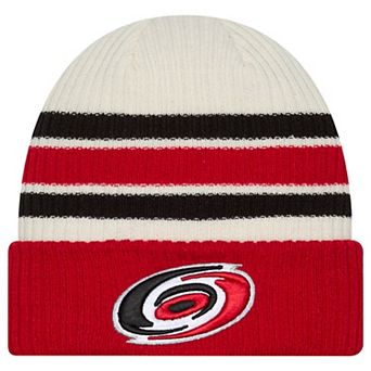 Men's New Era Cream/Red Carolina Hurricanes Vintage Cuffed Knit Hat