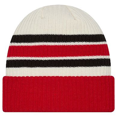 Men's New Era Cream/Red Carolina Hurricanes Vintage Cuffed Knit Hat