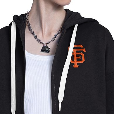 Women's Starter Black/White San Francisco Giants Wishbone Full-Zip Hoodie