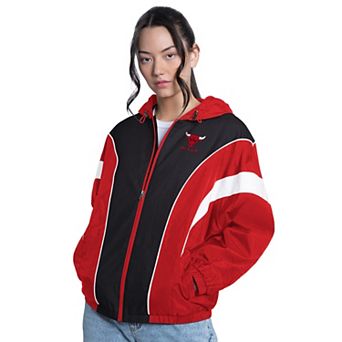 Women's G-III 4Her by Carl Banks Red/Black Chicago Bulls Quarterback Lightweight Oversized Full-Zip Jacket