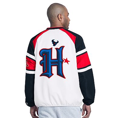 Men's Starter White Houston Texans Infield Play Raglan Pullover Jacket