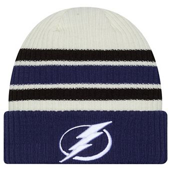 Men's New Era Cream/Blue Tampa Bay Lightning Vintage Cuffed Knit Hat