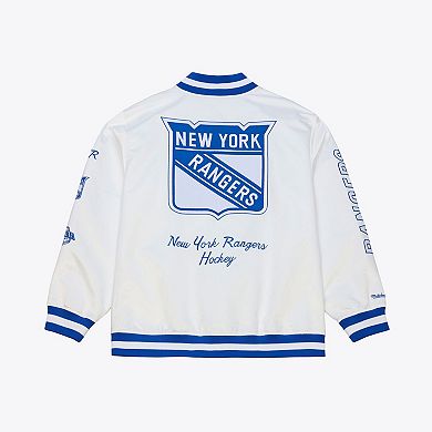 Men's Mitchell & Ness White New York Rangers Arctic Lightweight Satin Full-Snap Jacket