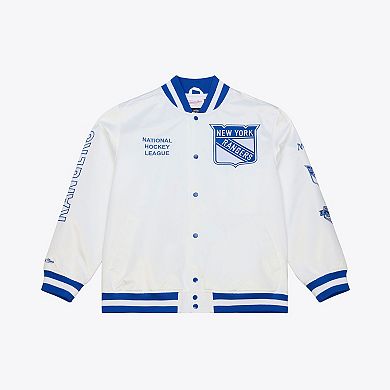 Men's Mitchell & Ness White New York Rangers Arctic Lightweight Satin Full-Snap Jacket