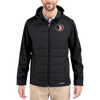 Men's Cutter & Buck Black Florida State Seminoles Evoke Hybrid Eco Softshell Recycled Full Zip Hooded Jacket