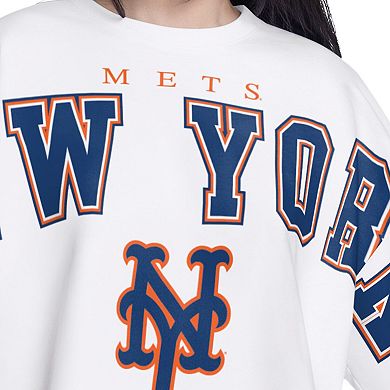 Women's G-III 4Her by Carl Banks White New York Mets Bleachers Cropped Pullover Sweatshirt