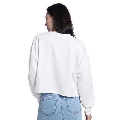 Women's G-III 4Her by Carl Banks White Atlanta Braves Bleachers Cropped Pullover Sweatshirt
