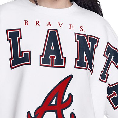 Women's G-III 4Her by Carl Banks White Atlanta Braves Bleachers Cropped Pullover Sweatshirt