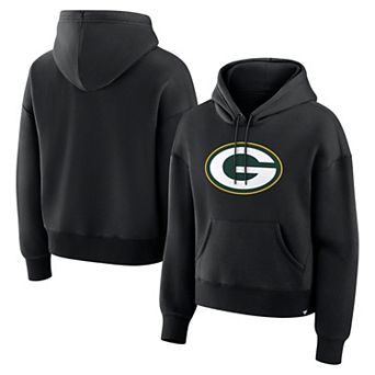 Women's Fanatics Black Green Bay Packers Relaxed High Hip Essential Legacy Hoodie