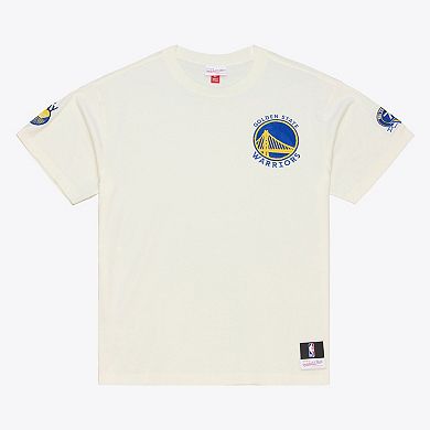 Men's Mitchell & Ness Cream Golden State Warriors Hardwood Classics Chainstitch Premium T-Shirt