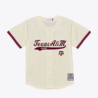 Men's Mitchell & Ness Cream Texas A&M Aggies Mesh Button-Up Batting Practice Baseball Jersey