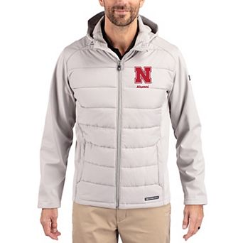 Men's Cutter & Buck Gray Nebraska Huskers Evoke Hybrid Eco Softshell Recycled Full Zip Hooded Jacket