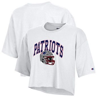 Women's Champion White New England Patriots Boyfriend Cropped T-Shirt