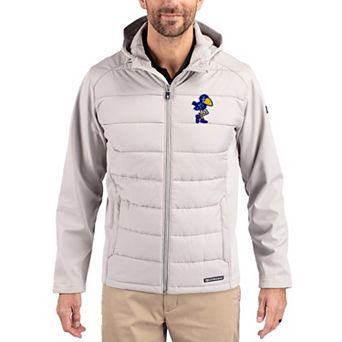 Men's Cutter & Buck Gray Kansas Jayhawks Evoke Hybrid Eco Softshell Recycled Full Zip Hooded Jacket