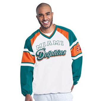 Men's Starter White Miami Dolphins Infield Play Pullover Jacket