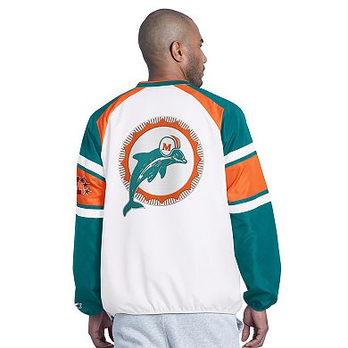Men's Starter White Miami Dolphins Infield Play Pullover Jacket