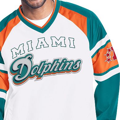 Men's Starter White Miami Dolphins Infield Play Pullover Jacket