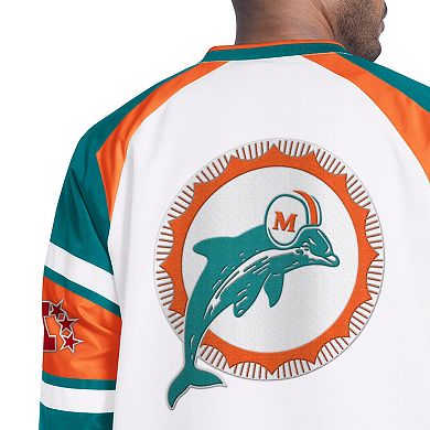 Men's Starter White Miami Dolphins Infield Play Pullover Jacket