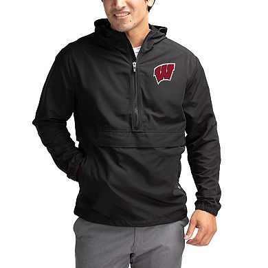 Men's Cutter & Buck Black Wisconsin Badgers Charter Eco Recycled Half-Zip Anorak Jacket