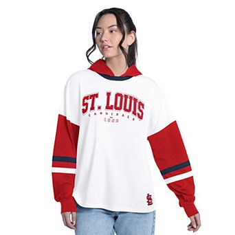 Women's G-III 4Her by Carl Banks White/Red St. Louis Cardinals Key Player Oversized Hooded Long Sleeve T-Shirt