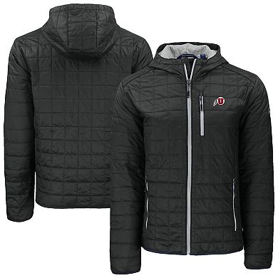 Men's Cutter & Buck Black Utah Utes Rainier Eco PrimaLoft Hooded Full-Zip Jacket