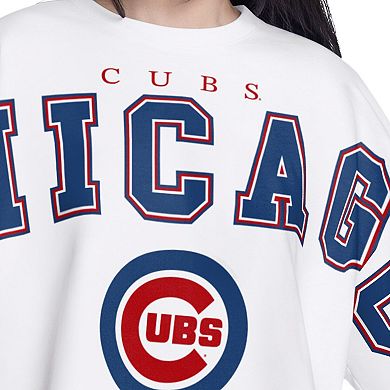 Women's G-III 4Her by Carl Banks White Chicago Cubs Bleachers Cropped Pullover Sweatshirt