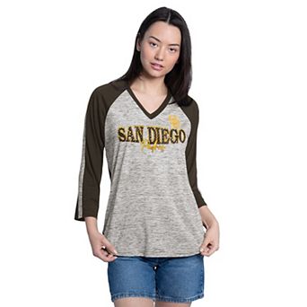 Women's G-III 4Her by Carl Banks Brown/Grey San Diego Padres Speed Training 3/4-Sleeve V-Neck T-Shirt
