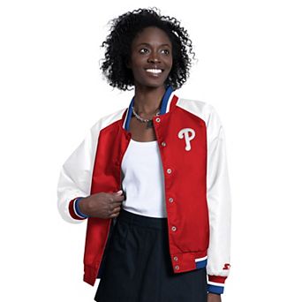 Women's Starter Red/White Philadelphia Phillies Blitz Varsity Raglan Full-Snap Satin Jacket