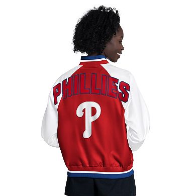 Women's Starter Red/White Philadelphia Phillies Blitz Varsity Raglan Full-Snap Satin Jacket