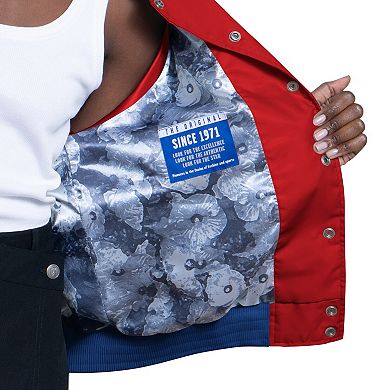 Women's Starter Red/White Philadelphia Phillies Blitz Varsity Raglan Full-Snap Satin Jacket