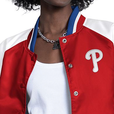 Women's Starter Red/White Philadelphia Phillies Blitz Varsity Raglan Full-Snap Satin Jacket