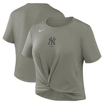 Women's Nike Olive New York Yankees One Twist Dri-FIT Cropped T-Shirt