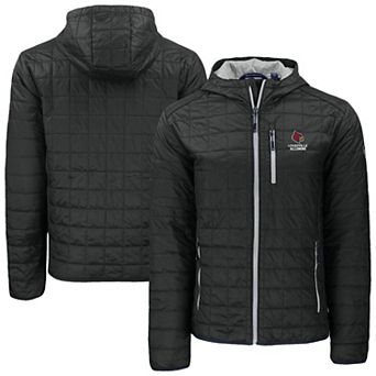 Men's Cutter & Buck Black Louisville Cardinals Rainier Eco PrimaLoft Hooded Full-Zip Jacket