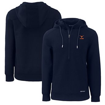 Men's Cutter & Buck Navy Texas Longhorns Alumni Logo Roam Eco Recycled Half-Zip Pullover Hoodie