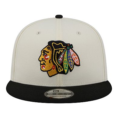 Men's New Era White/Black Chicago Blackhawks Injection Localized Two-Tone 9FIFTY Snapback Hat