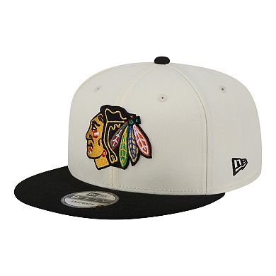 Men's New Era White/Black Chicago Blackhawks Injection Localized Two-Tone 9FIFTY Snapback Hat