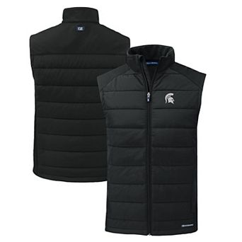 Men's Cutter & Buck Black Michigan State Spartans Evoke Hybrid Eco Softshell Recycled Full-Zip Vest