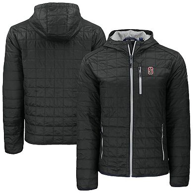 Men's Cutter & Buck Black Stanford Cardinal Rainier Eco PrimaLoft Hooded Full-Zip Jacket