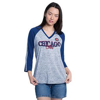 Women's G-III 4Her by Carl Banks Royal/Grey Chicago Cubs Speed Training 3/4-Sleeve V-Neck T-Shirt