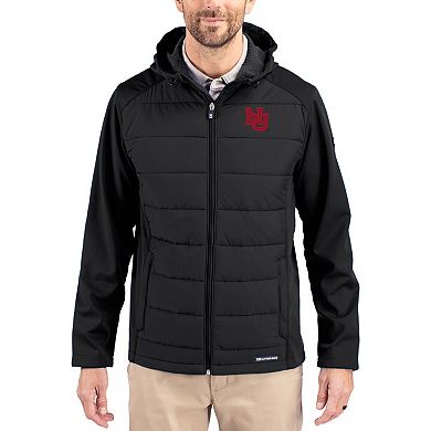 Men's Cutter & Buck Black Nebraska Huskers Evoke Hybrid Eco Softshell Recycled Full Zip Hooded Jacket