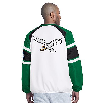 Men's Starter White Philadelphia Eagles Infield Play Pullover Jacket