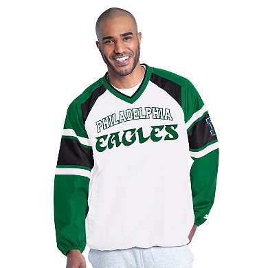 Men's Starter White Philadelphia Eagles Infield Play Pullover Jacket