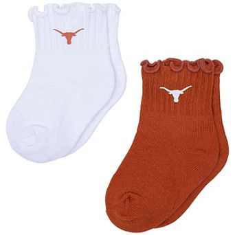 Infant ZooZatz White/Orange Texas Longhorns Two-Pack Lettuce Hem Tri-Blend Socks