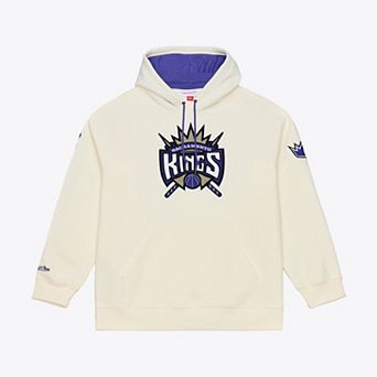 Men's Mitchell & Ness Cream Sacramento Kings Hardwood Classics Chainstitch Premium Fleece Hoodie