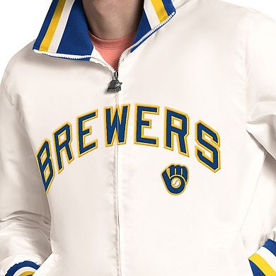 Men's Starter White Milwaukee Brewers The Captain Cooperstown Logo Full-Zip Varsity Jacket