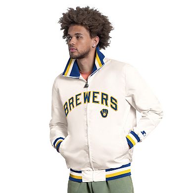 Men's Starter White Milwaukee Brewers The Captain Cooperstown Logo Full-Zip Varsity Jacket